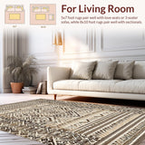 Ultra Soft Area Rug, Non Slip, Stain Resistant, Washable Area Rugs for Living Room, Bedroom, Rustic Geometric Earthy Elegance(Beige)