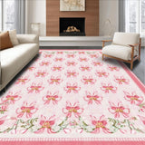 Ultra Soft Area Rug, Non Slip, Stain Resistant, Washable Area Rugs for Living Room, Bedroom, Charming Scalloped Bows Pink Room Rug Lovely Coquette Carpet(Pink)