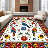 Ultra Soft Area Rug, Non Slip, Stain Resistant, Washable Area Rugs for Living Room, Bedroom, Stylish Ethnic Botanical Artwork(White)