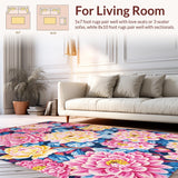 Ultra Soft Area Rug, Non Slip, Stain Resistant, Washable Area Rugs for Living Room, Bedroom, Playful Modern Petal Arrangement(Pink)
