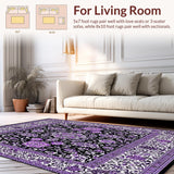 Ultra Soft Area Rug, Non Slip, Stain Resistant, Washable Area Rugs for Living Room, Bedroom, Ornate Floral Cat Scratch(Purple)