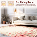 Ultra Soft Area Rug, Non Slip, Stain Resistant, Washable Area Rugs for Living Room, Bedroom, Elegant Floral Beige Area With Vintage Pink Botanical Motifs(Beige)