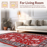 Ultra Soft Area Rug, Non Slip, Stain Resistant, Washable Area Rugs for Living Room, Bedroom, Playful Textured Flower Style(Red)