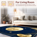 Ultra Soft Area Rug, Non Slip, Stain Resistant, Washable Area Rugs for Living Room, Bedroom, Rustic Celestial Phase Design(Gold)