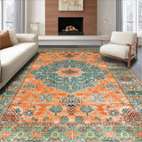 Ultra Soft Area Rug, Non Slip, Stain Resistant, Washable Area Rugs for Living Room, Bedroom, Striking Retro Geometric Fusion(Orange)