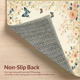 Ultra Soft Area Rug, Non Slip, Stain Resistant, Washable Area Rugs for Living Room, Bedroom, Whimsical Floral Butterfly Accent Non Slip(Beige)