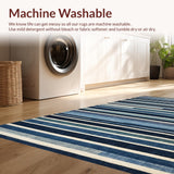 Ultra Soft Area Rug, Non Slip, Stain Resistant, Washable Area Rugs for Living Room, Bedroom, Raven & Dove Stripe Woven Rug, Versatile Entryway Floor Carpet(Blue)