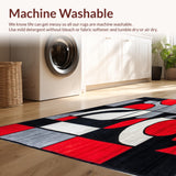 Sophia Collection Hand Carved Rug Contemporary Abstract Red Black Grey(Red)