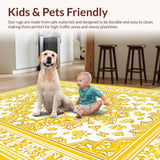 Ultra Soft Area Rug, Non Slip, Stain Resistant, Washable Area Rugs for Living Room, Bedroom, Artistic Tiled Floral Motif(Yellow)