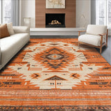 Ultra Soft Area Rug, Non Slip, Stain Resistant, Washable Area Rugs for Living Room, Bedroom, Rustic Vintage Aztec Influence(Orange)