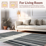Ultra Soft Area Rug, Non Slip, Stain Resistant, Washable Area Rugs for Living Room, Bedroom, Graphic Stripe Accent Rug with Dynamic Linework and Contemporary Contrast(Black)