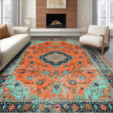 Ultra Soft Area Rug, Non Slip, Stain Resistant, Washable Area Rugs for Living Room, Bedroom, Trendy Rustic Symmetrical Elements(Orange)
