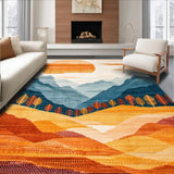Ultra Soft Area Rug, Non Slip, Stain Resistant, Washable Area Rugs for Living Room, Bedroom, Chic Minimalist Terrain Design(Orange)