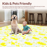 Ultra Soft Area Rug, Non Slip, Stain Resistant, Washable Area Rugs for Living Room, Bedroom, Sanctuary with Delicate Floral Accents(Yellow)