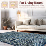 Ultra Soft Area Rug, Non Slip, Stain Resistant, Washable Area Rugs for Living Room, Bedroom, Contemporary Neutral Geometric Motif(Blue)