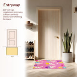 Ultra Soft Area Rug, Non Slip, Stain Resistant, Washable Area Rugs for Living Room, Bedroom, Joyful Springtime Animal Illustration(Pink)