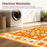 Ultra Soft Area Rug, Non Slip, Stain Resistant, Washable Area Rugs for Living Room, Bedroom, Cheerful Modern Botanical Design(Orange)
