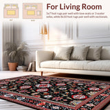 Ultra Soft Area Rug, Non Slip, Stain Resistant, Washable Area Rugs for Living Room, Bedroom, Vibrant Traditional Tiled Arrangement(Black)