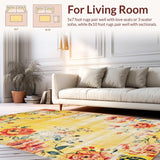 Ultra Soft Area Rug, Non Slip, Stain Resistant, Washable Area Rugs for Living Room, Bedroom, Elegant Warm Tones Floral Design(Yellow)
