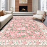 Ultra Soft Area Rug, Non Slip, Stain Resistant, Washable Area Rugs for Living Room, Bedroom, Rustic Chic Floral Impressions(Pink)