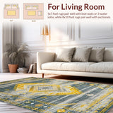 Ultra Soft Area Rug, Non Slip, Stain Resistant, Washable Area Rugs for Living Room, Bedroom, Rustic Tribal Geometric Aesthetic(Gray)