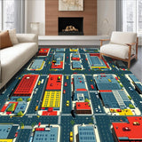 Ultra Soft Area Rug, Non Slip, Stain Resistant, Washable Area Rugs for Living Room, Bedroom, Vibrant Cityscape Educational Design(Red)