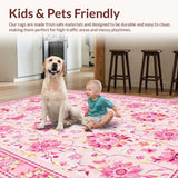 Ultra Soft Area Rug, Non Slip, Stain Resistant, Washable Area Rugs for Living Room, Bedroom, Charming Petal Shaped Aesthetic(Pink)