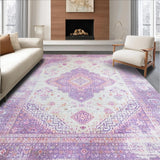 Ultra Soft Area Rug, Non Slip, Stain Resistant, Washable Area Rugs for Living Room, Bedroom, Vibrant Textured Ogee Pattern(Purple)