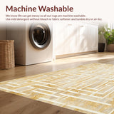 Ultra Soft Area Rug, Non Slip, Stain Resistant, Washable Area Rugs for Living Room, Bedroom, Gilded Maze Beige & Gold Geometric Area Modern Style(Gold)