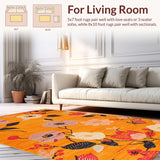 Ultra Soft Area Rug, Non Slip, Stain Resistant, Washable Area Rugs for Living Room, Bedroom, Lively Retro Floral Arrangement(Orange)