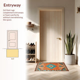 Ultra Soft Area Rug, Non Slip, Stain Resistant, Washable Area Rugs for Living Room, Bedroom, Playful Rustic Diamond Arrangement(Orange)