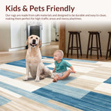 Ultra Soft Area Rug, Non Slip, Stain Resistant, Washable Area Rugs for Living Room, Bedroom, Modern Chroma Round Vibrant Light Blue and Beige Geometric Art(Blue)