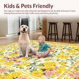 Ultra Soft Area Rug, Non Slip, Stain Resistant, Washable Area Rugs for Living Room, Bedroom, Elegant Pastel Floral Fusion(Yellow)