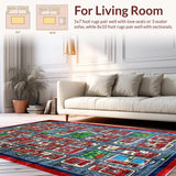 Ultra Soft Area Rug, Non Slip, Stain Resistant, Washable Area Rugs for Living Room, Bedroom, Colorful Cityscape Educational Rug(Red)