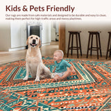 Ultra Soft Area Rug, Non Slip, Stain Resistant, Washable Area Rugs for Living Room, Bedroom, Stylish Abstract Ethnic Design(Orange)