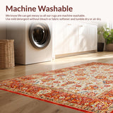 Ultra Soft Area Rug, Non Slip, Stain Resistant, Washable Area Rugs for Living Room, Bedroom, Rustic Floral Tapestry Motif(Orange)