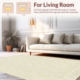 Ultra Soft Area Rug, Non Slip, Stain Resistant, Washable Area Rugs for Living Room, Bedroom, Woven Linear Area Boho Inspired Non Slip Entryway(Beige)