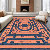 Ultra Soft Area Rug, Non Slip, Stain Resistant, Washable Area Rugs for Living Room, Bedroom, Intricate Labyrinth Design With Coral Circlets And Geometric Footwear Motifs(Orange)