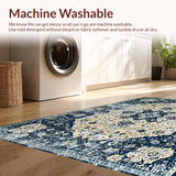 Ultra Soft Area Rug, Non Slip, Stain Resistant, Washable Area Rugs for Living Room, Bedroom, Elegant Beige and Blue Tiled Design(Navy)