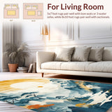 Ultra Soft Area Rug, Non Slip, Stain Resistant, Washable Area Rugs for Living Room, Bedroom, Tranquil Creamy Organic Lines(Yellow)