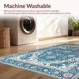 Ultra Soft Area Rug, Non Slip, Stain Resistant, Washable Area Rugs for Living Room, Bedroom, Vintage Floral Blue Elegance(Blue)