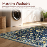 Ultra Soft Area Rug, Non Slip, Stain Resistant, Washable Area Rugs for Living Room, Bedroom, Elegant Geometric Gold Accents(Blue)