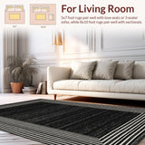 Ultra Soft Area Rug, Non Slip, Stain Resistant, Washable Area Rugs for Living Room, Bedroom, High Traffic Black Boho Dining Area Carpet(Black)