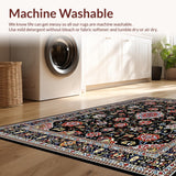 Ultra Soft Area Rug, Non Slip, Stain Resistant, Washable Area Rugs for Living Room, Bedroom, Artful Black and White Floral(Black)