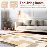 Ultra Soft Area Rug, Non Slip, Stain Resistant, Washable Area Rugs for Living Room, Bedroom, Woven Area Ivory & Brown Abstract Geometric Design(Beige)