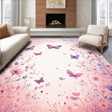Ultra Soft Area Rug, Non Slip, Stain Resistant, Washable Area Rugs for Living Room, Bedroom, Charming Whimsical Butterfly Motif(Pink)