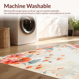 Ultra Soft Area Rug, Non Slip, Stain Resistant, Washable Area Rugs for Living Room, Bedroom, Elegant Peach Floral Rug with Artistic Flower Arrangement for Home(Ivory)