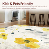 Ultra Soft Area Rug, Non Slip, Stain Resistant, Washable Area Rugs for Living Room, Bedroom, Abstract Washable Area Rug in Yellow and Gray Vintage Floral Design(Yellow)
