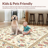 Ultra Soft Area Rug, Non Slip, Stain Resistant, Washable Area Rugs for Living Room, Bedroom, Elegant Floral Area with Beige and Colorful Accents(Ivory)