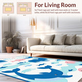 Ultra Soft Area Rug, Non Slip, Stain Resistant, Washable Area Rugs for Living Room, Bedroom, Adorable Sea Animal Decor Theme(Blue)
